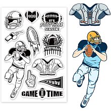 PandaHall Elite Football Silicone Stamps Sports Ball Clear Stamps Football Player Transparent Stamp Rubber Stamp for Card Making Player Party Journaling Photo Album Journal Scrapbooking