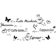 SUPERDANT Vinyl Wall Stickers Caffe Theme Wall Art Sticker Caffe Butterfly Pattern Wall Decals for Cafe Restaurant Living Room Wall Decoration 11.4"x36.6" Black