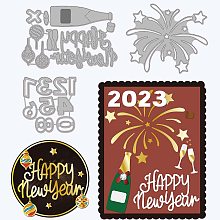 GLOBLELAND Happy New Year Cutting Dies Fireworks Carbon Steel Die Cuts Champagne Metal Crafting Dies Cutting 2023 Embossing Stencil Template for Card Making Scrapbooking DIY Decoration