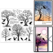 GLOBLELAND Trees Clear Stamps for DIY Scrapbooking Crow Birds Silicone Clear Stamp Seals 15x15cm Transparent Stamps for Cards Making Photo Album Journal Home Decoration