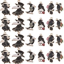 SUPERFINDINGS 24Pcs 6 Styles Halloween Charms Gothic Theme Alloy Enamel Pendants Kalolary Coffin Crow with Rose Flower Dangle Charms for Halloween Party DIY Jewelry Necklace Bracelet Supplies