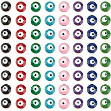 NBEADS 120 Pcs 8mm Evil Eye Beads, 8 Colors Flat Round Alloy Enamel European Beads Evil Eye Charms Spacer Beads for DIY Jewelry Making