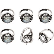 CHGCRAFT 6Pcs Adjustable Alloy Finger Ring Findings with 4 Claws Prong Pad Ring Settings for DIY Rings Jewelry Making, Antique Silver