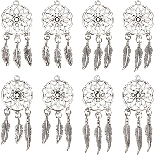 NBEADS 16 Pcs Dream Catcher Pendants, 4 Sizes Antique Silver Alloy Big Pendants Tibetan Style Dreamcatcher Charms for DIY Keyring Necklace Jewelry Making Wallet Hanging