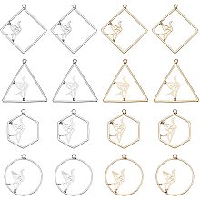 OLYCRAFT 16Pcs Alloy Hollow Pendants Hexagon with Paper Crane Mixed Color Alloy Open Bezel Charms for Resin Jewelry Making 25.5~37.5x20~33.5x1~1.5mm