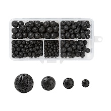 Honeyhandy DIY Bracelets Making Kits, 340Pcs 4 Styles Natural Lava Rock Round Beads, Black, 340pcs/box