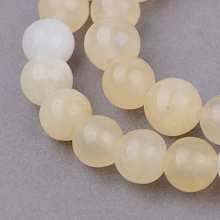 Honeyhandy Natural Yellow Jade Beads Strands, Round, 8~8.5mm, Hole: 1mm, about 47pcs/strand, 15.5 inch