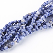 Honeyhandy Gemstone Beads, Natural Blue Spot Jasper, Round, Cornflower Blue, 6mm, Hole: 0.8mm, about 59pcs/strand, 15 inch