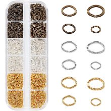 PandaHall Elite 1860 pcs Oval Jump Rings, 4x3mm 5x4mm 6.5x4.5mm 7x5mm Iron Open Rings Oval Jump Rings Jewelry Findings for Earring Bracelet Necklace DIY, Antique Bronze/Golden/Silver