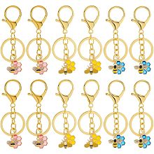 NBEADS 12 Pcs Bee Honeycomb Keychains, Alloy Enamel Pendants Keychains Alloy Split Keychain Accessories for Car Bag Purse Wallet Phone Decoration Graduation Gift