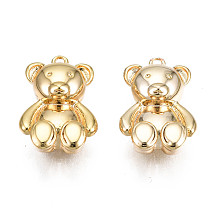 Honeyhandy Brass Charms, Bear, Real 18K Gold Plated, 14x9x4.5mm, Hole: 0.9mm