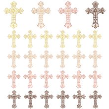 PandaHall Elite 30Pcs 5 Colors Filigree Cross Wrap Connectors Links Slice Charms Pendants Metal Embellishments for DIY Hairpin Headwear Earring Jewelry Making