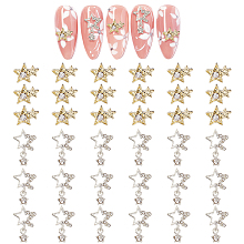 OLYCRAFT 36pcs 2 Styles Star Nail Charms 3D Alloy Star Charms Shiny Rhinestones Nail Art Charm Metal Nail Decor Cabochons Nail Gem Charm for DIY Nail Phone Case Bags Decorations - Golden & Silver