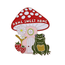 Honeyhandy Mushroom with Frog Enamel Pin, Golden Alloy Word Brooch for Backpack Clothes, Colorful, 35x30mm