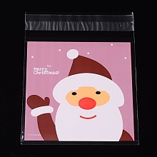 Honeyhandy Rectangle OPP Cellophane Bags for Christmas, with Santa Claus Pattern, Pearl Pink, 13x9.9cm, Unilateral Thickness: 0.035mm, Inner Measure: 9.9x9.9cm, about 95~100pcs/bag