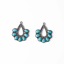 Honeyhandy Synthetic Turquoise Pendants, with Aolly Findings, Cadmium Free & Nickel Free & Lead Free, Antique Silver, Fan, Sky Blue, 35x29x4mm, Hole: 2mm