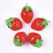 Honeyhandy Resin Pendants, with Platinum Tone Iron Findings, Imitation Food, Strawberry, Red, 29~32x21mm, Hole: 2mm