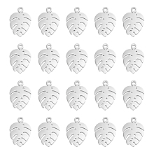 Unicraftale 304 Stainless Steel Charms, Tropical Leaf Charms, Monstera Leaf, Stainless Steel Color, 13x9x1mm, Hole: 1mm, 30pcs/box