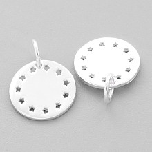 Honeyhandy 925 Sterling Silver Charms, Flat Round, Silver, 15x11x1mm, Hole: 3mm