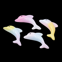 Honeyhandy Resin Cabochons, with Glitter Powder, Imitation Jelly, Dolphin, Mixed Color, 19x34x6mm