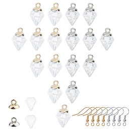 SUNNYCLUE DIY Dangle Earring Making Kits, include Diamond Glass Globe Beads, Plastic Bead Cap Pendant Bails, Brass Earring Hooks, Platinum & Golden, Globe Beads: 16~17x15mm, Hole: 2~3.5mm; 20pcs/box