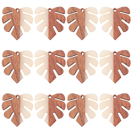 SUNNYCLUE Resin & Wood Pendants, Monstera Leaf Pendant, WhiteSmoke, 30x28x3.5mm, Hole: 2mm, 12pcs/box