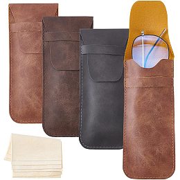 NBEADS 6 Sets Portable Leather Glasses Case, 6 Pcs PU Leather Soft Sunglasses Pouch with 6 pcs Flap Reading Glasses Bag Slip In Glasses Case Day Glasses Pouch with Cleaning Cloth for Travel, 6.8x2.7