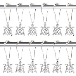 UNICRAFTALE 12Pcs Shower Curtain Hooks Rings 132mm Roller Ball Bath Curtain Rings with Tibetan Style Alloy Tortoise Pendants Iron Curtain Pole Rings Hanging Rings for Bathroom Curtain Rods