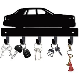 CREATCABIN Metal Key Holder Black Key Hooks Wall Mount Hanger Decor Iron Hanging Organizer Rock Decorative with 5 Hooks Car Pattern for Front Door Entryway Cabinet Hat Towel 10.6 x 5.1 x 1.5 inches