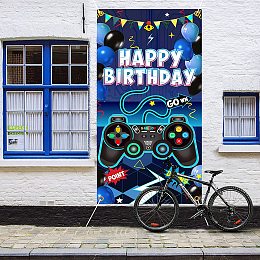 FINGERINSPIRE 71x35 inch Video Game Background Birthday Banner with Hanging Rope Party Supplies Rectangle Polyester Hanging Sign with Gamepad Pattern for Outdoor & Indoor Decor