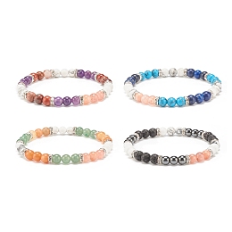 Honeyhandy Natural & Synthetic Mixed Gemstone Round Beaded Stretch Bracelet for Women , Inner Diameter: 2-1/8 inch(5.5cm)