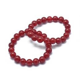 Honeyhandy Natural Jade Bead Stretch Bracelets, Round, Dyed, 2 inch~2-3/8 inch(5~6cm), Bead: 5.8~6.8mm