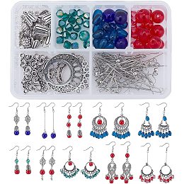 SUNNYCLUE 1 Box DIY Make 10 Pairs Chandelier Bohemian Earring Making Kit Including Flower Tibetan Style Caps Link Connector Charms Glass Beads for Adults Women DIY Earring Jewellery Making