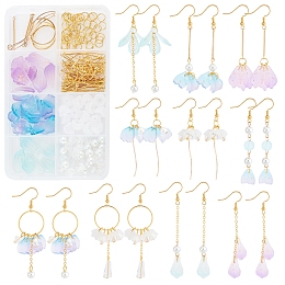 SUNNYCLUE DIY Glass Flower Drop Earring Making Kit, Including Glass Pendants & Beads, Acrylic Bead Caps, Brass Linking Rings & Pendants & Pin & Chains & Earring Hook, Iron Links, Golden, Glass Pendant: 30Pcs/box