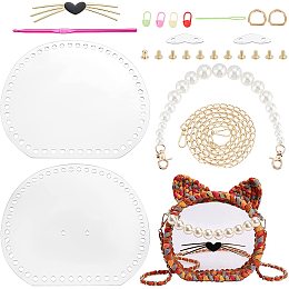 CHGCRAFT Plastic Mesh Canvas Sheets Bag Set DIY Knitting Crochet Bags Kit Clear Cross Stitch Mesh with Knitting Needle and Heart Buckle 2 Styles Chains for Knit Crochet Shoulder Crossbody Bags, Round