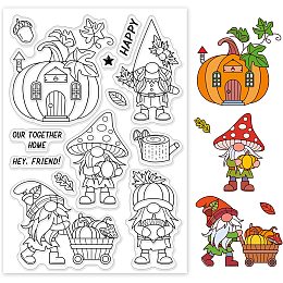 GLOBLELAND Autumn Gnome Silicone Clear Stamp Pumpkin House and Mushroom Transparent Silicone Stamp Leaves and Carts Rubber Stamp for Scrapbook Journal Card Making