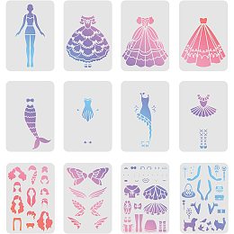 FINGERINSPIRE 12pcs Princess Stencils for Painting Walls 11.6x8.3inch Elf Princess/Mermaid Outfit Change Stencils Rectangle Stencils for Painting on Wood, Floor and Fabric