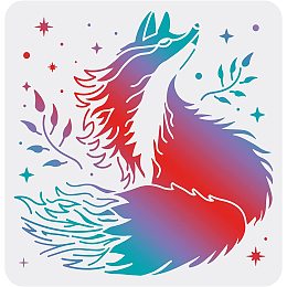 FINGERINSPIRE Fox Stencils Template 11.8x11.8inch Plastic Fox Drawing Painting Stencils Star Leaves Pattern Reusable Stencils for Painting on Wood, Floor, Wall and Tile