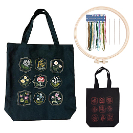 WADORN DIY Canvas Tote Bag Flower Pattern Embroidery Making Kit, with Cloth Bag, Steel Needles, Plastic Frame & Polyester-cotton Thread, Mixed Color, 50~625x1~335x1~9.5mm