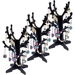 Acrylic Earring Display Tree, 3 Set Jewelry Display Stand for Ring Earrings Necklace Bracelet, Black, 6.53 x 6.53 x 9.64 Inches