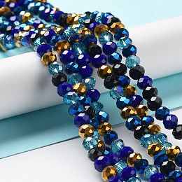 Honeyhandy Glass Beads Strands, Faceted, Rondelle, Medium Blue, 6x5mm, Hole: 1mm, about 85~88pcs/strand, 16.1~16.5 inch(41~42cm)