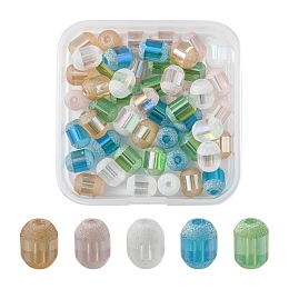 Honeyhandy 50Pcs 5 Colors Transparent Electroplate Glass Beads Strands, Frosted, Barrel, Mixed Color, 9x7mm, Hole: 1mm