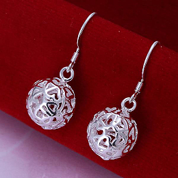 Honeyhandy Ball Brass Dangle Earrings, Silver Color Plated, 29x11mm