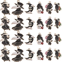 SUPERFINDINGS 24Pcs 6 Styles Halloween Charms Gothic Theme Alloy Enamel Pendants Kalolary Coffin Crow with Rose Flower Dangle Charms for Halloween Party DIY Jewelry Necklace Bracelet Supplies