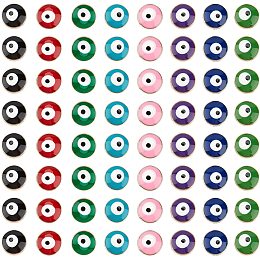 NBEADS 120 Pcs 8mm Evil Eye Beads, 8 Colors Flat Round Alloy Enamel European Beads Evil Eye Charms Spacer Beads for DIY Jewelry Making