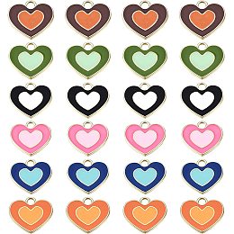 SUNNYCLUE 1 Box 24Pcs 6 Colors Colorful Heart Charms Alloy Enamel Love Pendants Bulk Metal Mini Double Hearts Shape Pendant for Jewelry Making Charms DIY Valentine's Day Gifts Bracelets Findings