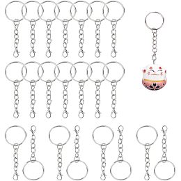 CHGCRAFT 60Pcs Iron Keychain Rings with Lobster Claw Clasps Round Ring Key Chains Iron Key Chain Rings for Key Chain Charm Car Key Regular Home Key Key Hanger, Platinum 2.64 inch