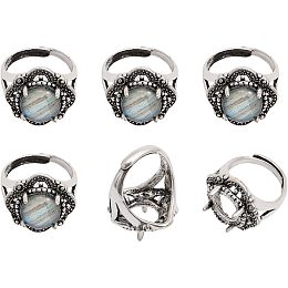 CHGCRAFT 6Pcs Adjustable Alloy Finger Ring Findings with 4 Claws Prong Pad Ring Settings for DIY Rings Jewelry Making, Antique Silver