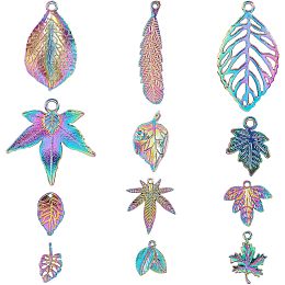 SUPERFINDINGS 24Pcs 12 Style Rainbow Color Alloy Pendants Leaf Dangle Pendant Findings Colorful Maple Leaves Pendant Charms Multicolor Tree Leaf Charm for DIY Jewelry Making, Hole: 1.2~3mm