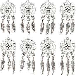 NBEADS 16 Pcs Dream Catcher Pendants, 4 Sizes Antique Silver Alloy Big Pendants Tibetan Style Dreamcatcher Charms for DIY Keyring Necklace Jewelry Making Wallet Hanging